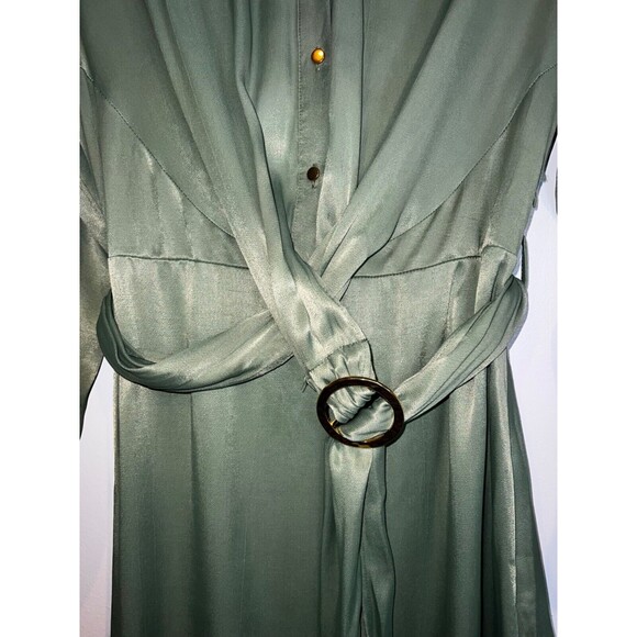 Zara Women's Dress Satin Short Long-Sleeve Collared Green Size S (NEW) - Picture 5 of 9
